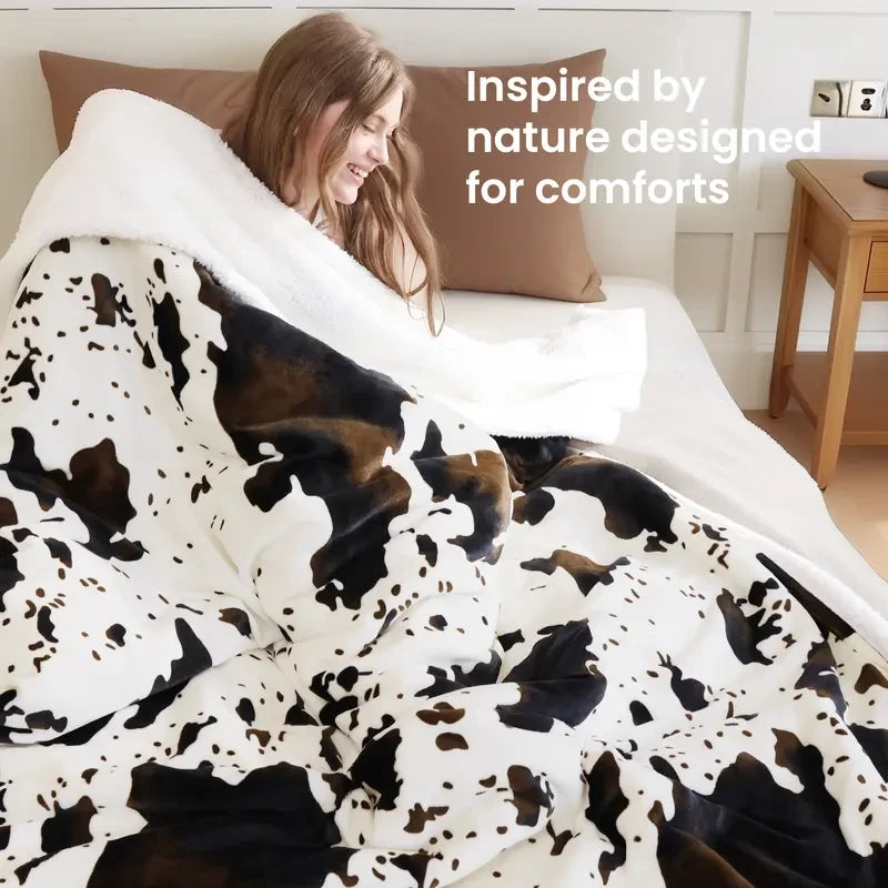 Blunique Cow Print Heated Blanket