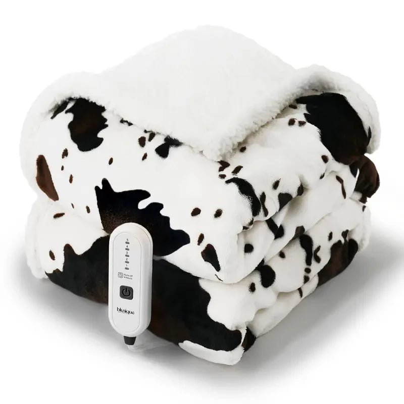 Blunique Cow Print Heated Blanket
