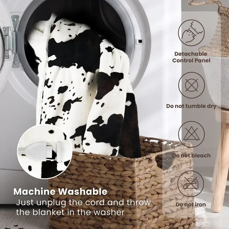 Blunique Cow Print Heated Blanket